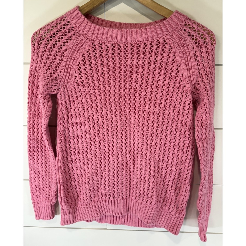 Talbots Sweater Extra Small XS Crochet Knit‎ Pink Sheer Meshy